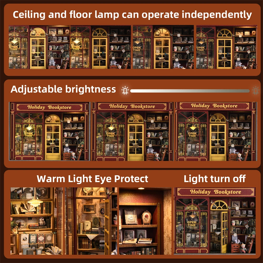 DIY Wooden Miniature Reading Room with LED Lights Book Nook Kit Australia