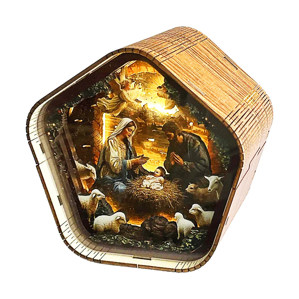 DIY Wooden Nativity Scene Night Light – Touch-Activated LED Decor Lamp