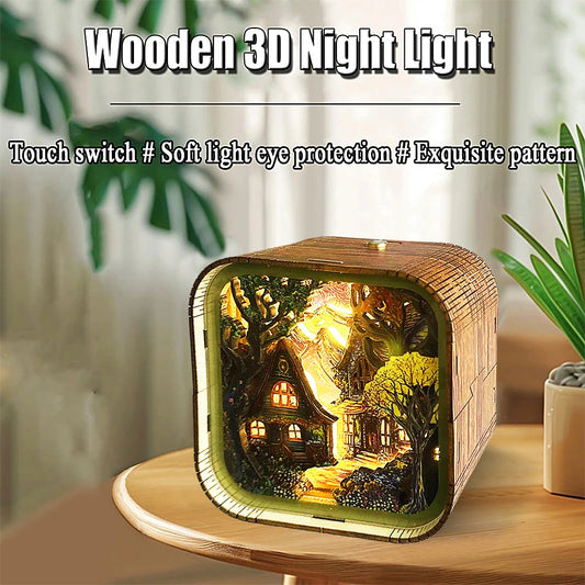 Fairy Tale Cottage Wooden 3D Night Light – DIY Kit for Magical Home Decor