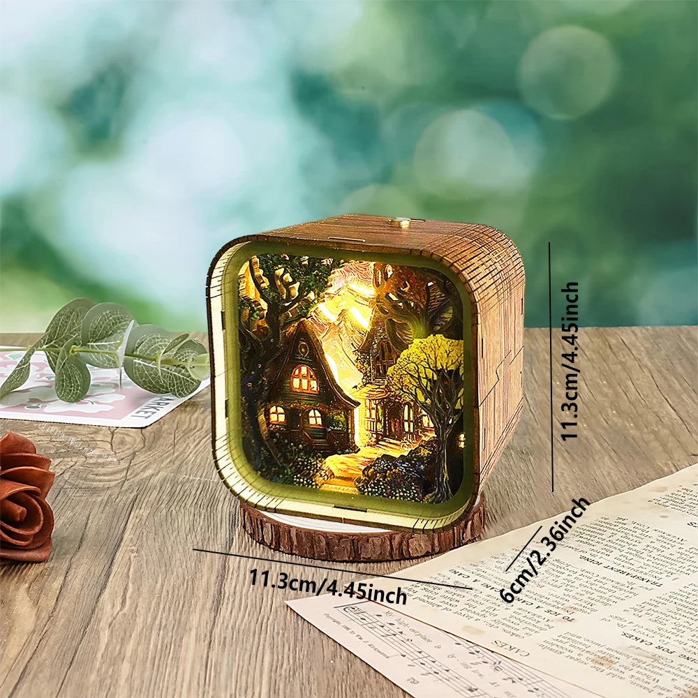 Fairy Tale Cottage Wooden 3D Night Light – DIY Kit for Magical Home Decor