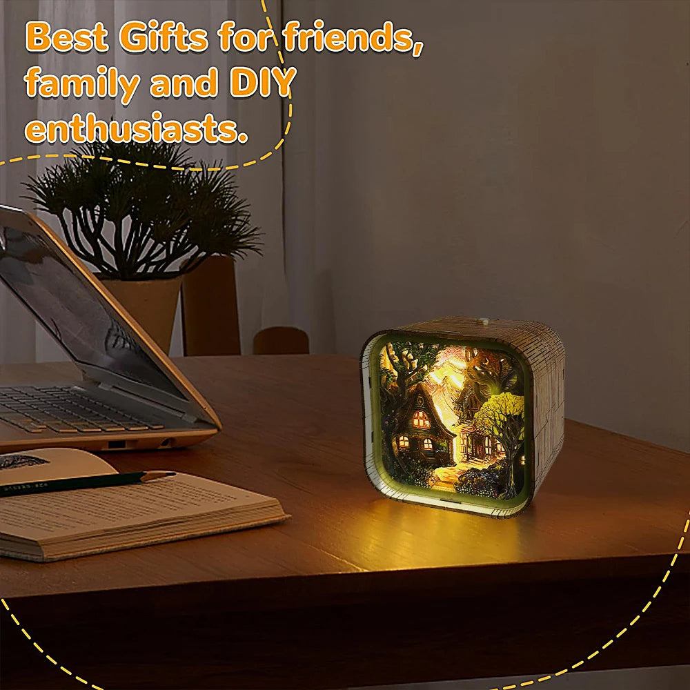 Fairy Tale Cottage Wooden 3D Night Light – DIY Kit for Magical Home Decor