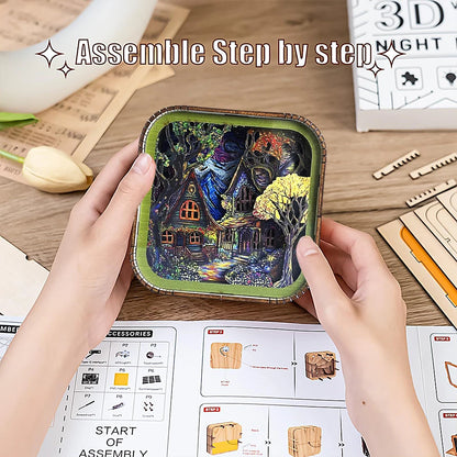 Fairy Tale Cottage Wooden 3D Night Light – DIY Kit for Magical Home Decor