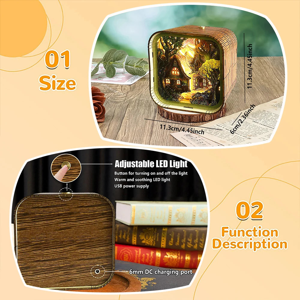 Fairy Tale Cottage Wooden 3D Night Light – DIY Kit for Magical Home Decor