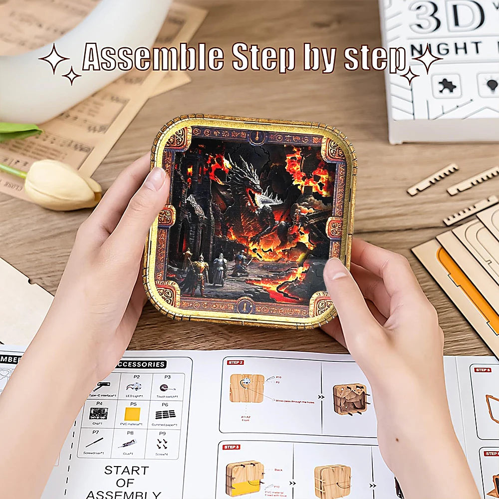 Fire Dragon 3D Night Light DIY Kit for Adults