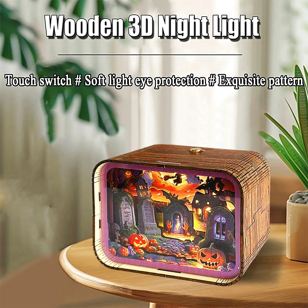 Hauntingly Beautiful Wooden 3D Halloween Night Light