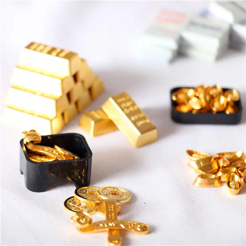 Mini Gold Bar & Coin Set – 5pcs Dollhouse Props