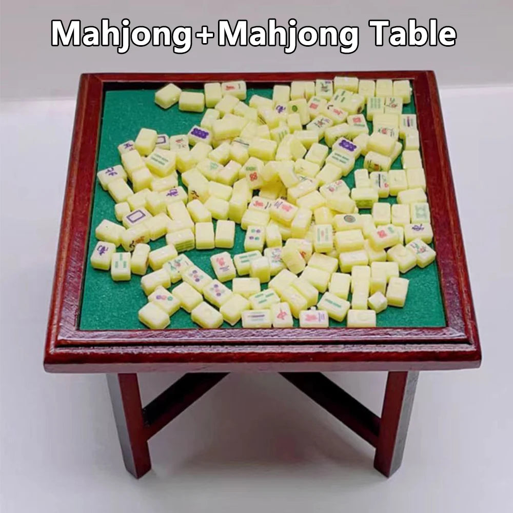 Mini Mahjong Table Set – 1:12 Scale Dollhouse Furniture Mahjong Set CHINA