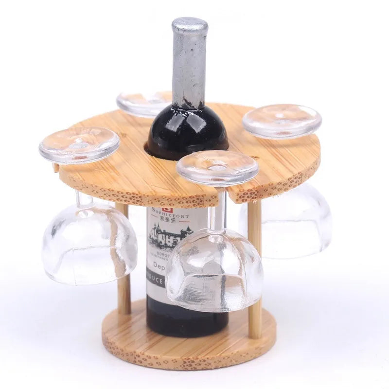 Miniature Bamboo Wine Rack Set for 1:6 Dollhouse