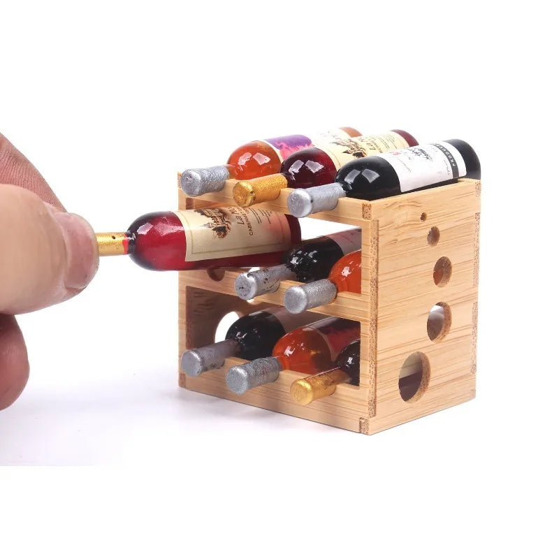 Miniature Bamboo Wine Rack Set for 1:6 Dollhouse