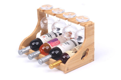 Miniature Bamboo Wine Rack Set for 1:6 Dollhouse