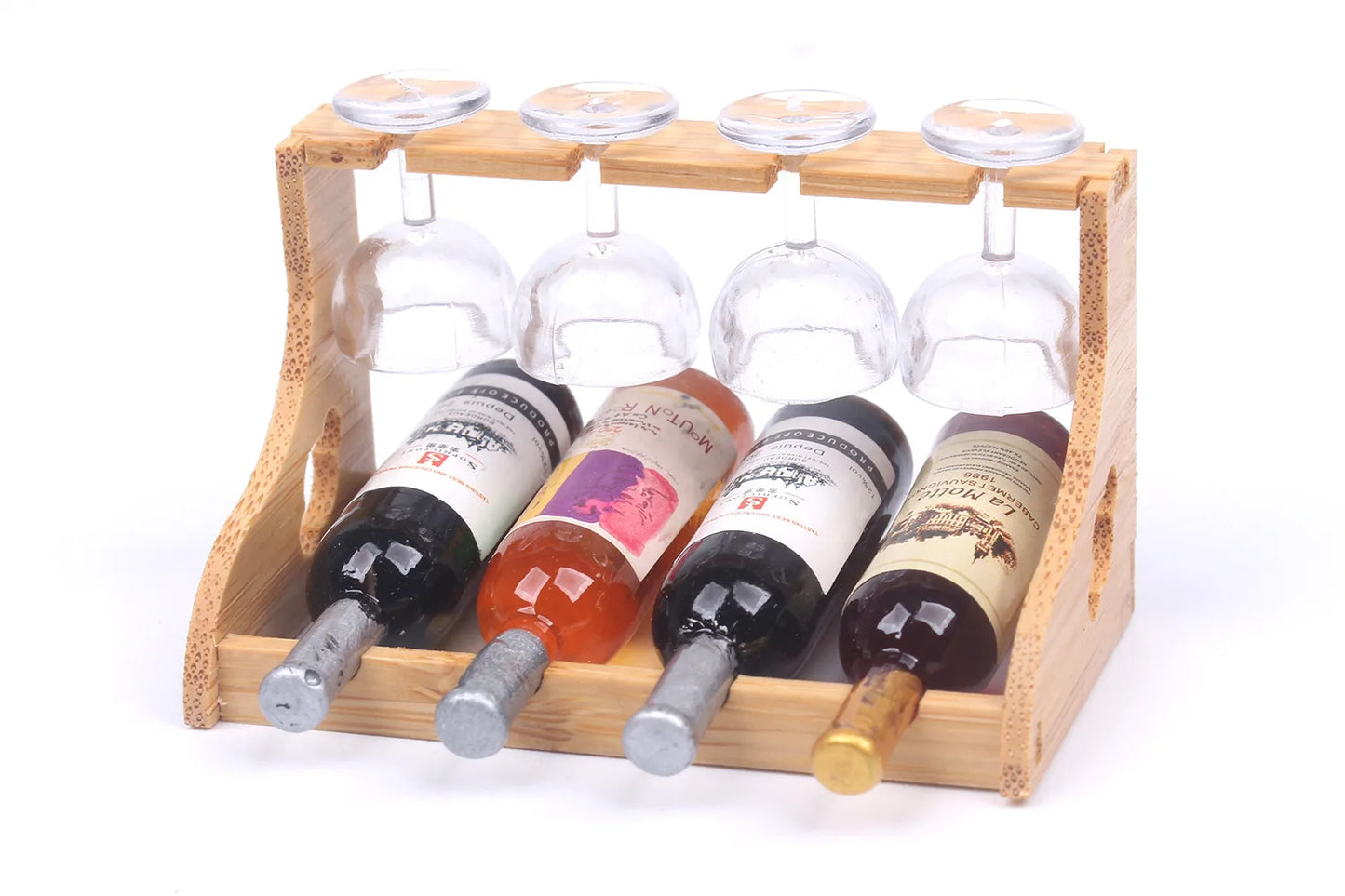 Miniature Bamboo Wine Rack Set for 1:6 Dollhouse
