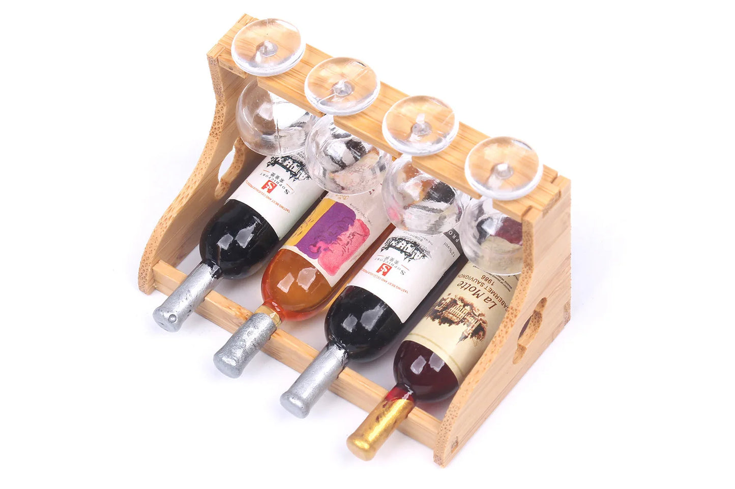 Miniature Bamboo Wine Rack Set for 1:6 Dollhouse