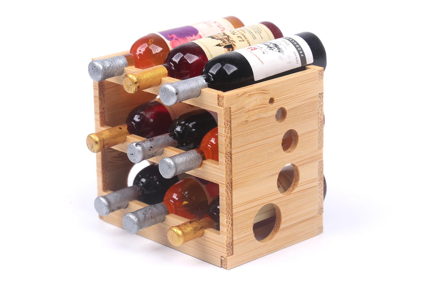 Miniature Bamboo Wine Rack Set for 1:6 Dollhouse
