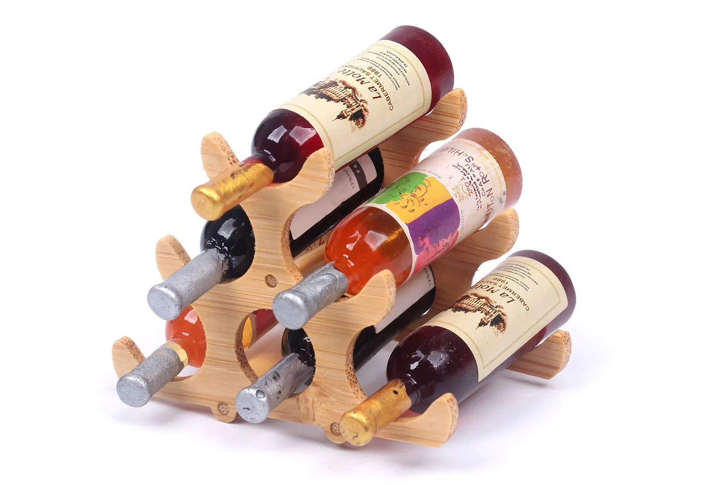 Miniature Bamboo Wine Rack Set for 1:6 Dollhouse
