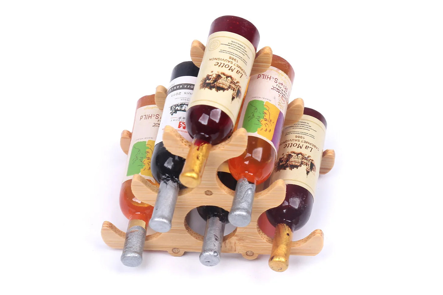 Miniature Bamboo Wine Rack Set for 1:6 Dollhouse