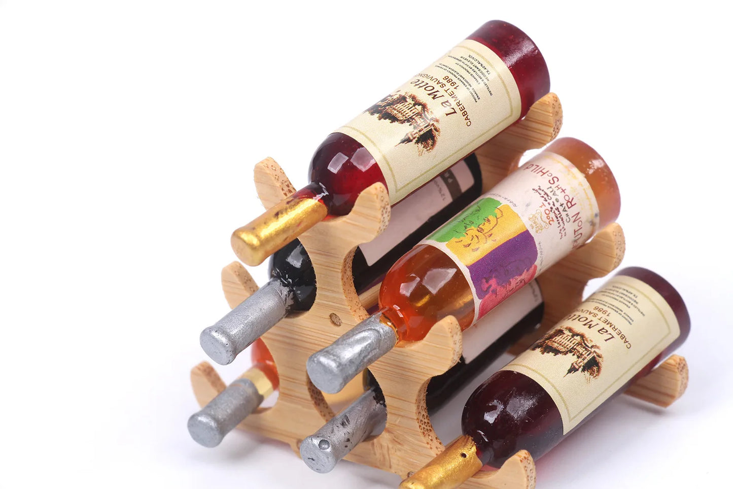 Miniature Bamboo Wine Rack Set for 1:6 Dollhouse