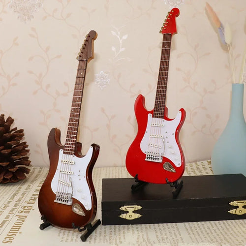 Miniature Electric Guitar Model with Stand and Case