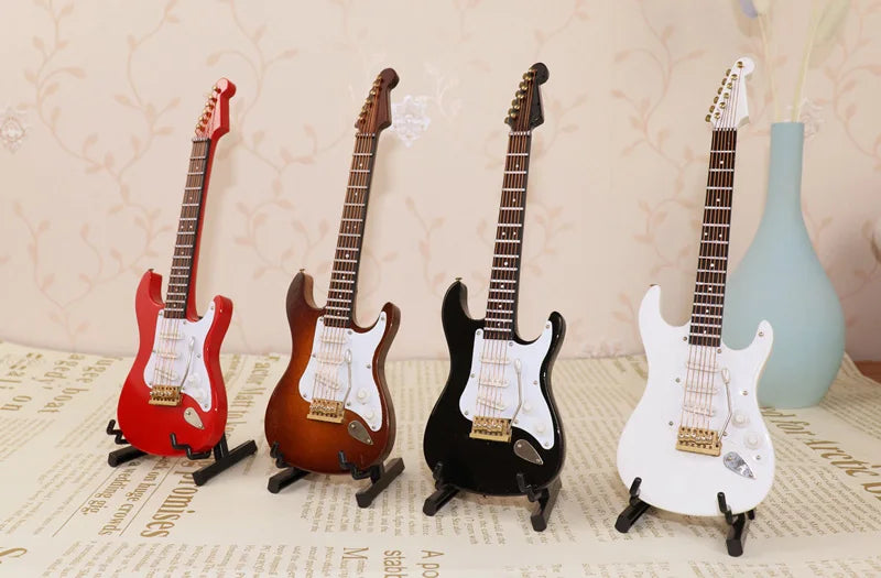 Miniature Electric Guitar Model with Stand and Case