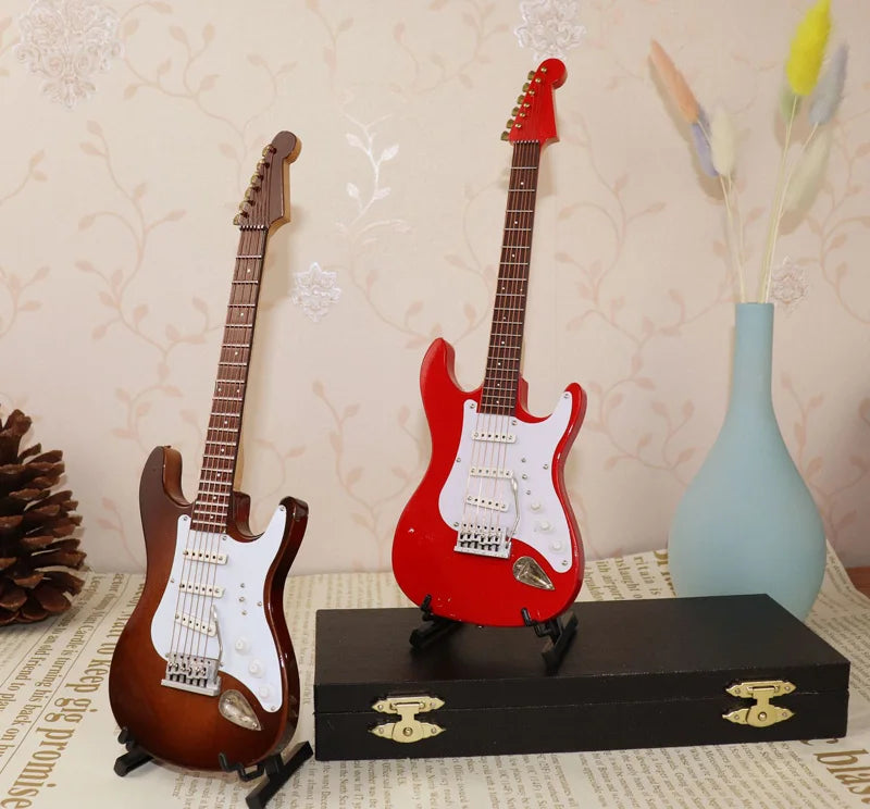 Miniature Electric Guitar Model with Stand and Case