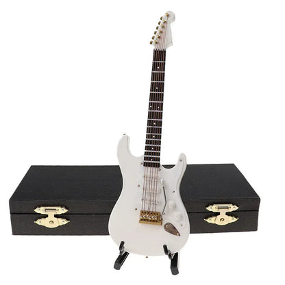 Miniature Electric Guitar Model with Stand and Case White