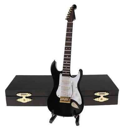 Miniature Electric Guitar Model with Stand and Case Black