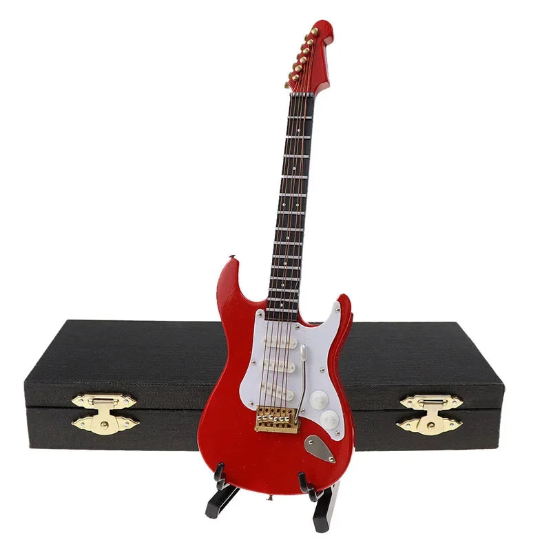 Miniature Electric Guitar Model with Stand and Case Red