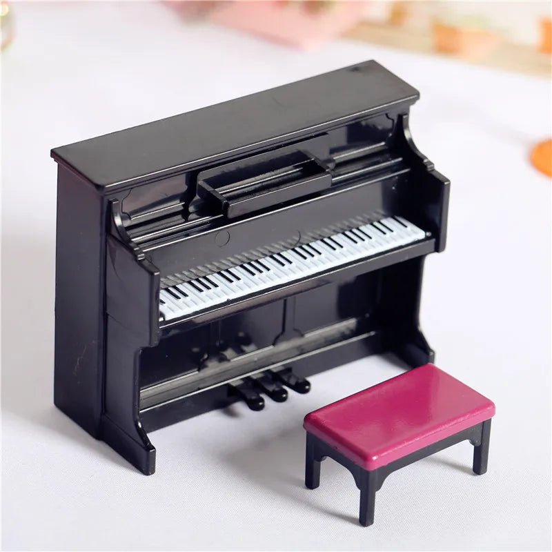 Miniature Upright Piano Set – 1:12 Scale Dollhouse Music Decor A