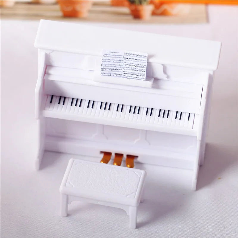 Miniature Upright Piano Set – 1:12 Scale Dollhouse Music Decor B