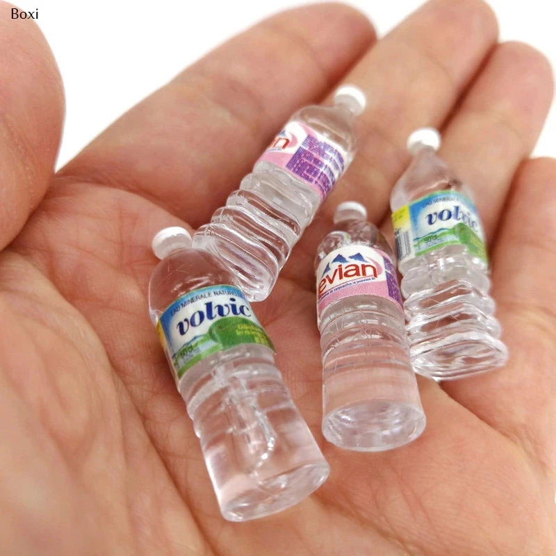 Miniature Water Bottle Set – 1:12 Scale Resin Bottles (Evian & Volvic Style) Random Color 10pcs