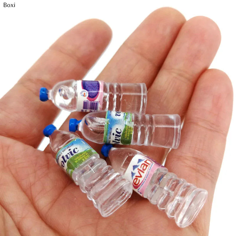 Miniature Water Bottle Set – 1:12 Scale Resin Bottles (Evian & Volvic Style)