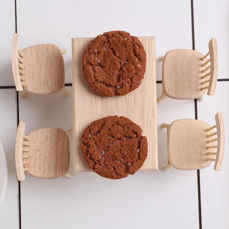 Miniature Wooden Dining Table & Chairs
