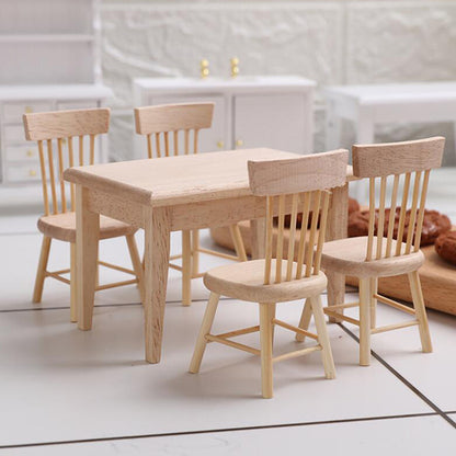 Miniature Wooden Dining Table & Chairs
