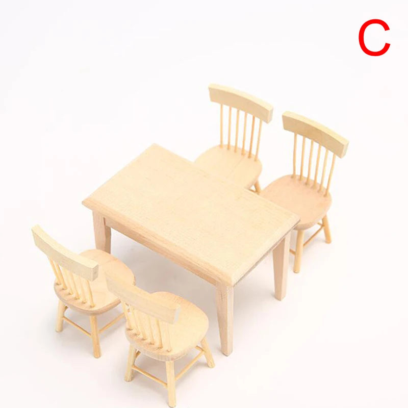 Miniature Wooden Dining Table & Chairs Set