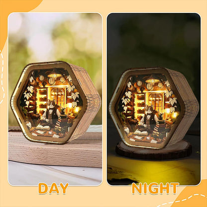 Professor Cat’s Library – DIY Wooden 3D Night Light Kit