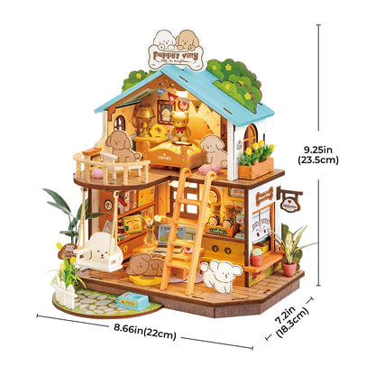 Robotime Rolife Puppy's Cozy Villa DIY DollhouseBook Nook Kit Australia