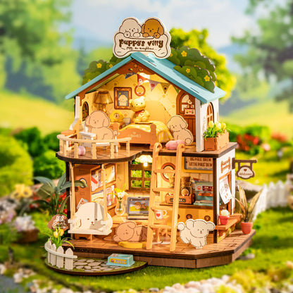 Robotime Rolife Puppy's Cozy Villa DIY DollhouseBook Nook Kit Australia