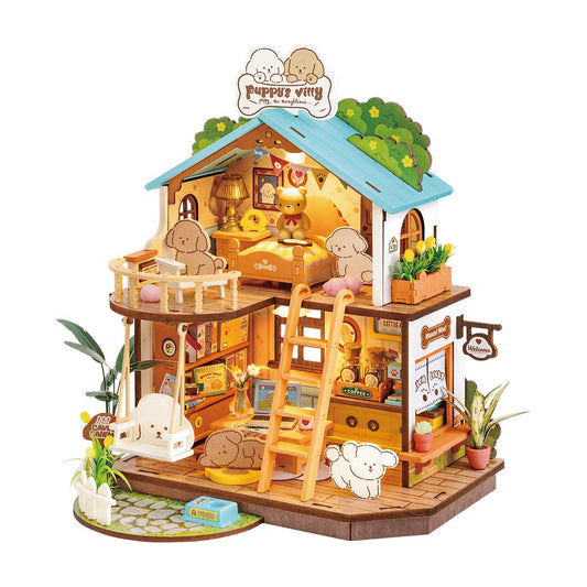 Robotime Rolife Puppy's Cozy Villa DIY DollhouseBook Nook Kit Australia