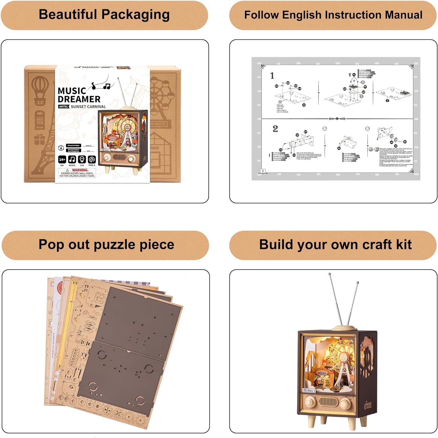 Robotime Rolife Sunset Carnival DIY Music Box KitBook Nook Kit Australia