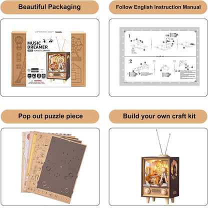 Robotime Rolife Sunset Carnival DIY Music Box KitBook Nook Kit Australia