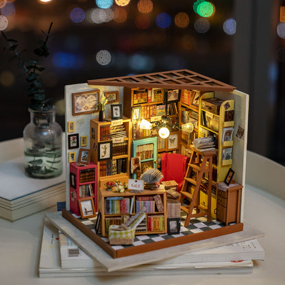 Robotime Sam's Study DIY Dollhouse KitBook Nook Kit Australia