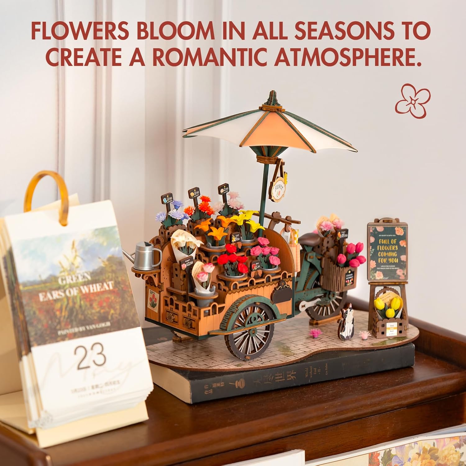 Rolife Blossom Cart DIY Wooden PuzzleBook Nook Kit Australia