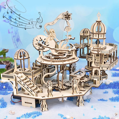 Newest 3D Wooden Puzzle Mystery Island Music Box with Light DIY Assembly Model Kit for Adults Kids, Valentine's Day Gifts - S