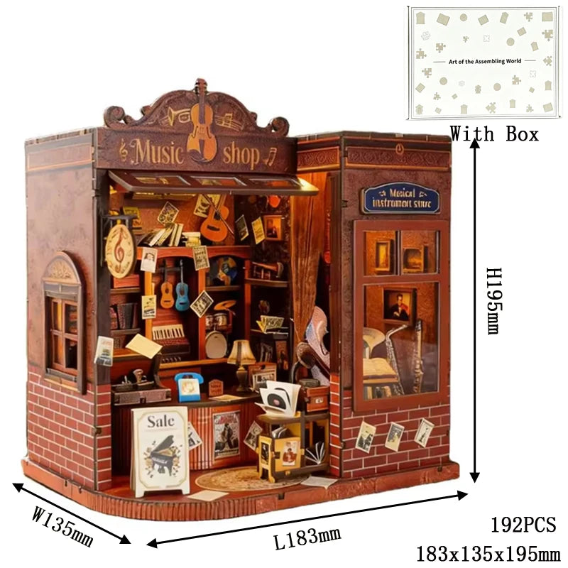 Vintage Musical Instrument Store DIY book nook kit with violins and warm lighting - view 7