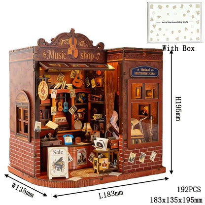Vintage Musical Instrument Store DIY book nook kit with violins and warm lighting - view 7