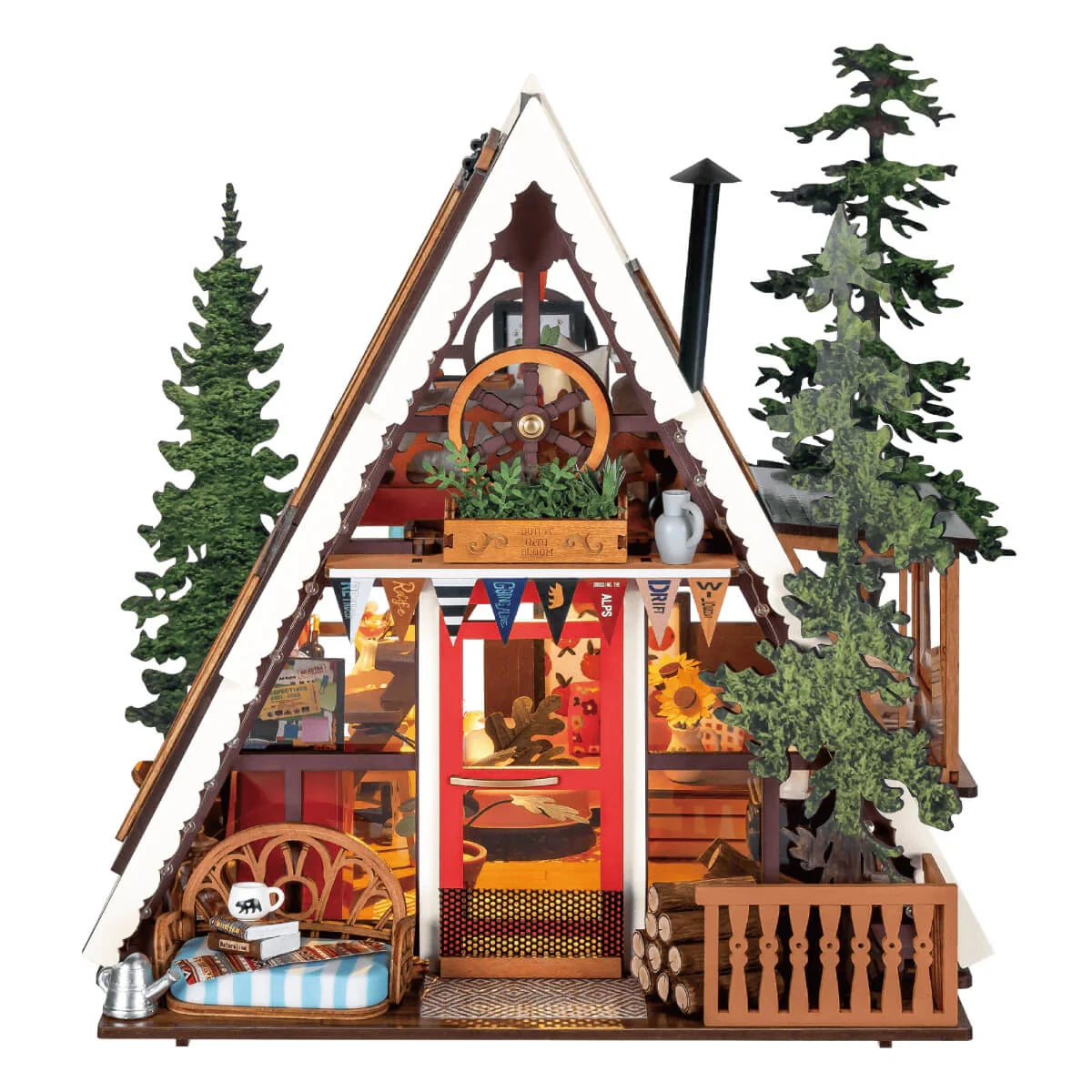 ROBOTIME Rolife A-Frame Cabin DIY Miniature House 3D Wooden Puzzle Therapeutic Home Decor Unique Birthday Gift for Adults - I