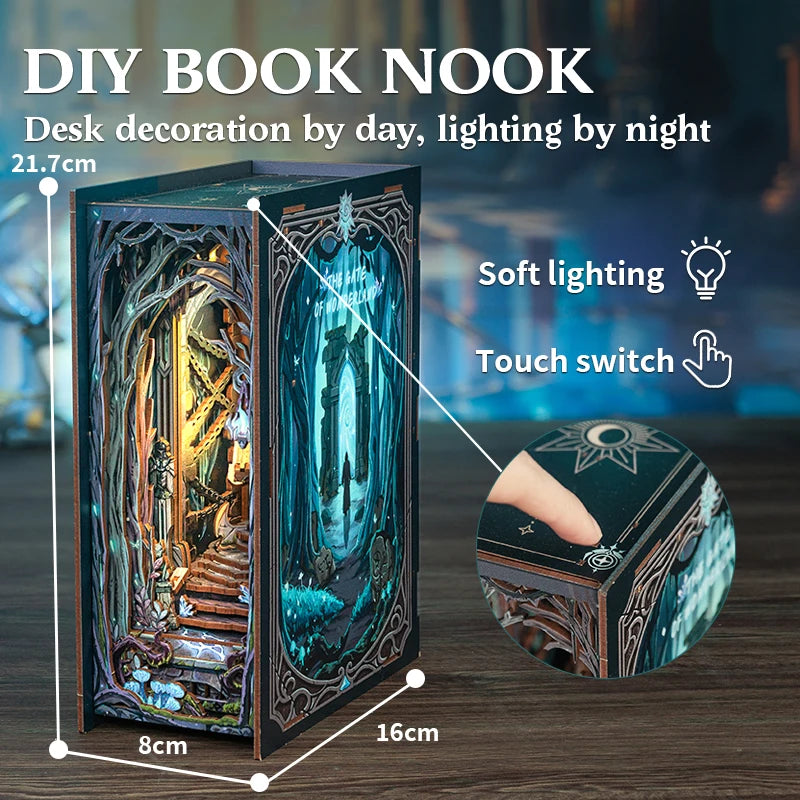 CUTEBEE DIY Book Nook Kit Dollhouse Toys Gifts with LED Light Dust Cover, The Gate of Wonderland Bookshelf Insert for Adults Book Nook Kit Australia