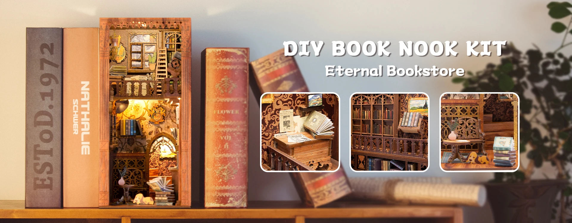 CUTEBEE DIY Book Nook Kit Eternal Bookstore Wooden Dollhouse with Touch Light & Display Case, Laser-Cut Collection Decoration Book Nook Kit Australia