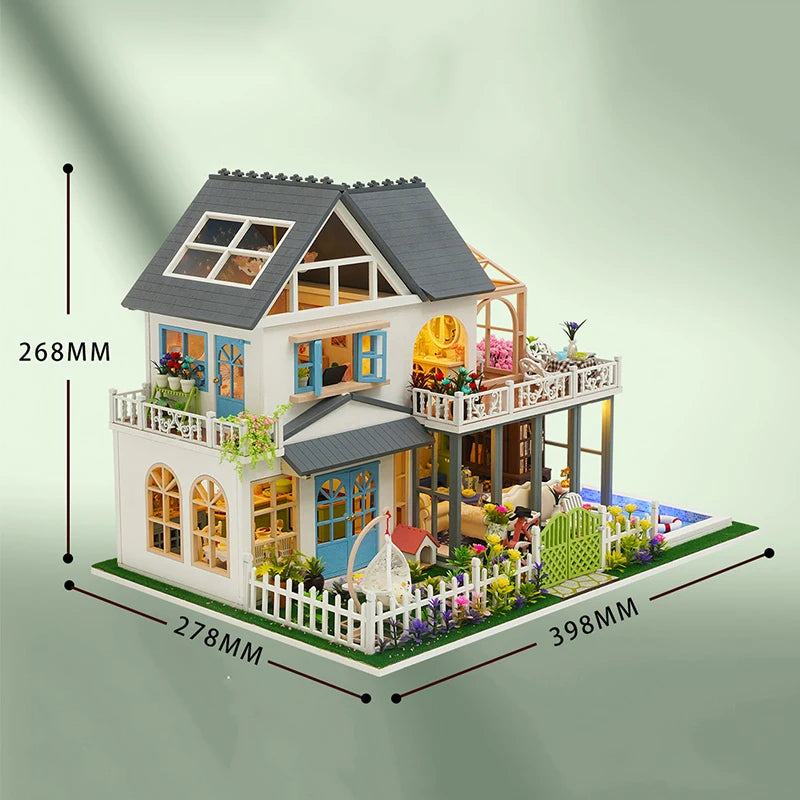 DIY Wooden Modern Villa Large Casa Doll Houses Miniature Model Kits Dollhouse with Furniture Lights for Friends Birthday Gifts Book Nook Kit Australia