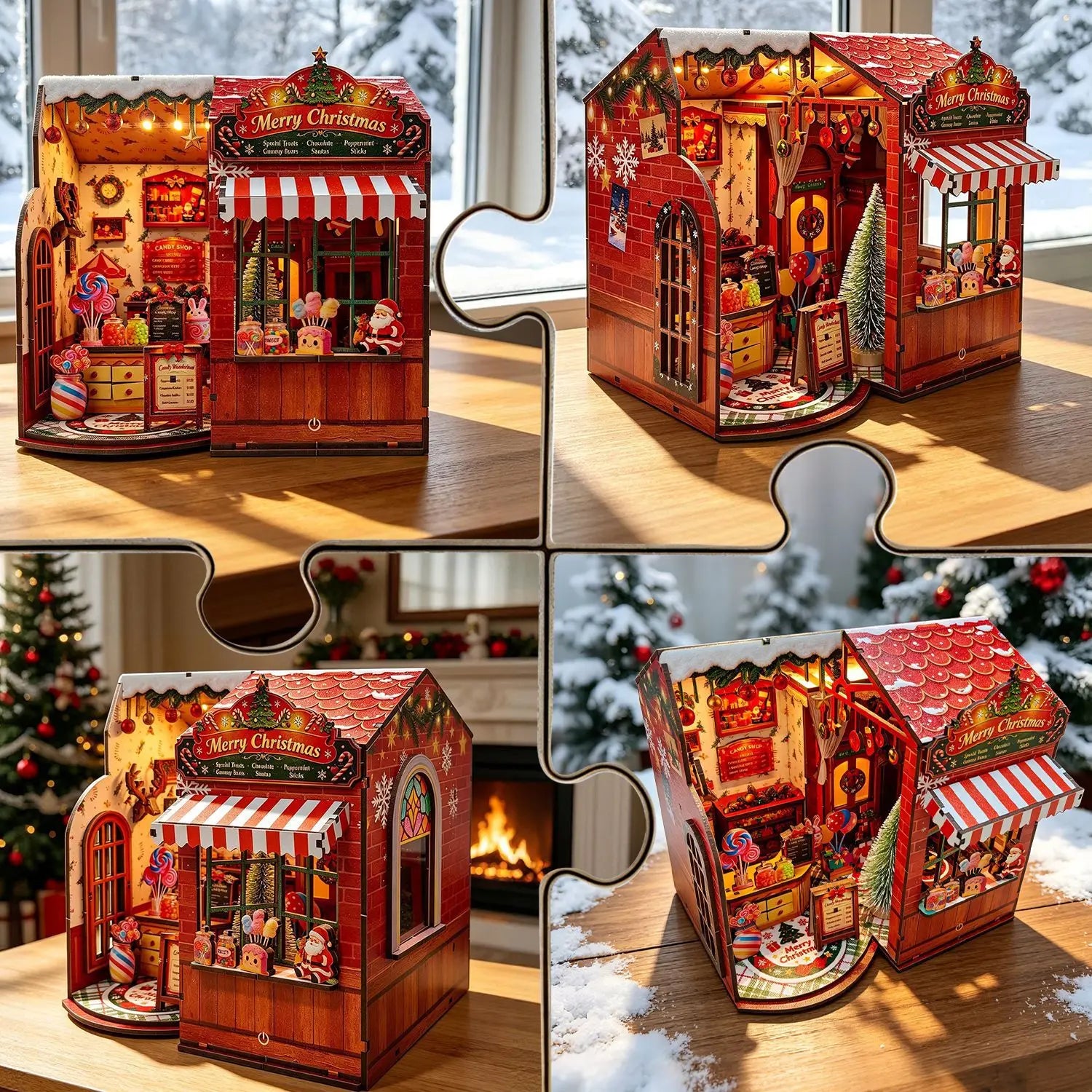 Christmas Candy House DIY miniature dollhouse kit with festive candy shop - view 4