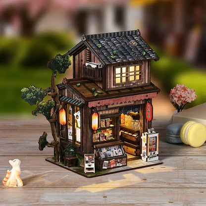 Kasuga Japanese grocery store DIY miniature house kit with LED lights - view 5
